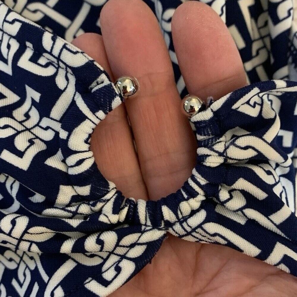 Talbots Faux Wrap 3/4 Sleeve Navy Chain Shirt Print Small Stretch Minimalist - Picture 10 of 12